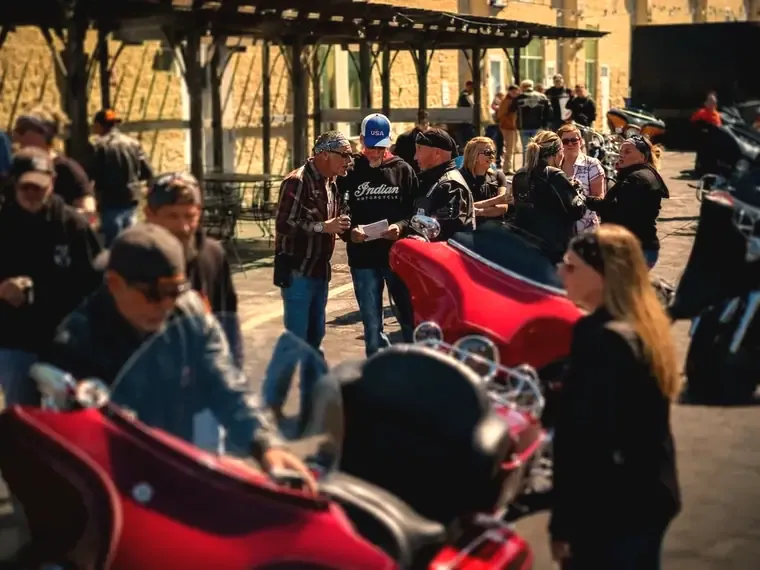 Crowd and motorcycles at the Sandusky Bike Week Poker Run