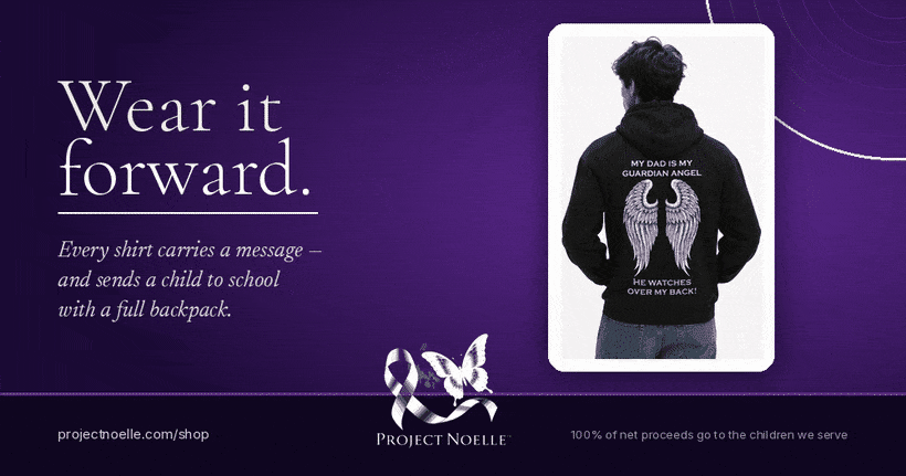Wear it forward — Project Noelle Shop. The Guardian Angel hoodie, front and back.